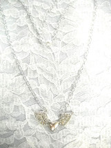 NEW FLYING WINGED HEART w/ CRYSTALS - DAZZLING ANGEL WINGS PENDANT 18&quot; N... - $119.25 MXN