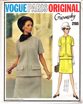 Misses' 2-Pc Dress Vtg 1960's Vogue Givenchy Paris Orig Pattern 2105 Sz 14 Uncut - $35.00