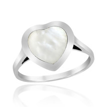 Heart of Compassion White Mother of Pearl Inlay Sterling Silver Ring-7 - £12.49 GBP