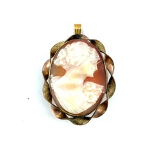1/20 10K GF PSCO marked Lady&#39;s Silhouette Cameo Brooch Pendant Twisted F... - $54.45