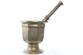 Large Early Antique Ornate Brass Mortar and Pestle - £259.47 GBP