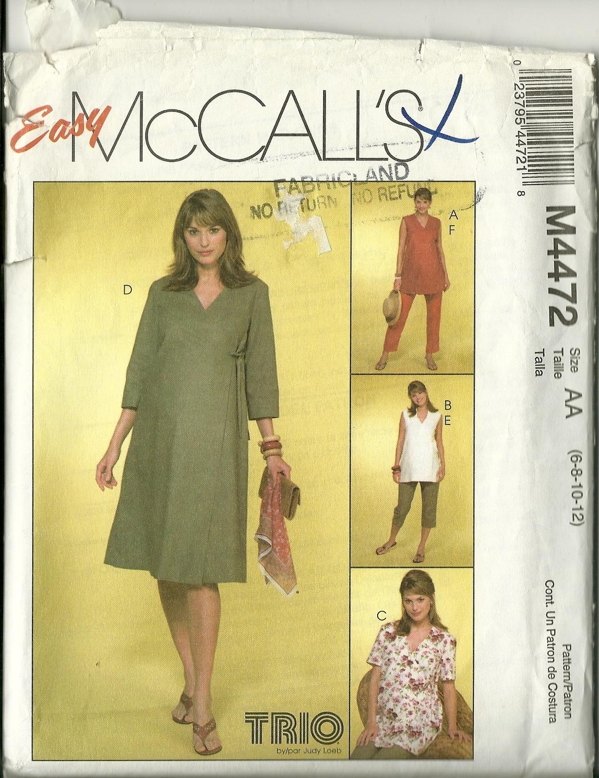 McCall's Sewing Pattern 4472 Misses Maternity Dress Top Pants Sz 6 8 10 12 New - $9.99