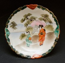 Set of 2 Vintage Trinket Dish Decoration Plate Asian Scene People Hand P... - £9.46 GBP