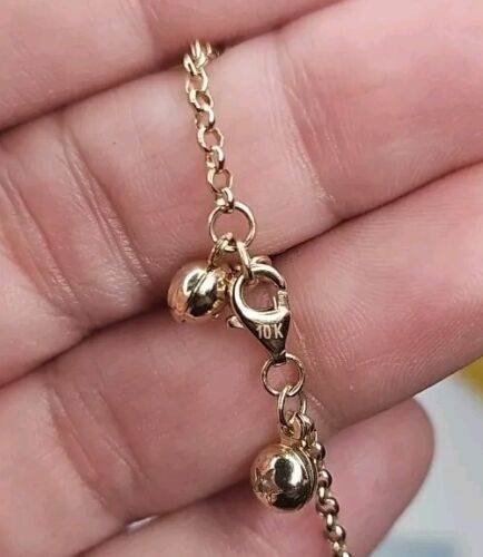 10k Solid Gold Heart Ball Triangle Dangle Charm Anklet Bracelet Adjustable Item image 7