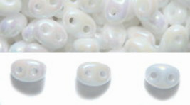 White Pearl AB Czech Glass Twin Hole Beads, superduo 5 mm x 2.5 mm, 50 gram  - $8.00