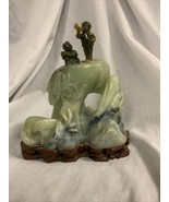 Vintage Chinese Carved Jade Landscape Boys 7”x7”x3.5” with Wood Carved Base - £152.42 GBP