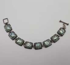 Vintage 925 Israel Sterling Silver &amp; Roman Glass Link Toggle Bracelet - £76.33 GBP