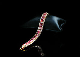 14Ct Round Cut Red Ruby &amp; Diamond Tennis Womens Bracelet 14k Yellow Gold Finish - £184.59 GBP