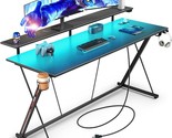 Gaming Desk With Led Lights &amp; Power Outlets, 55&quot; Computer Desk With Moni... - £174.16 GBP