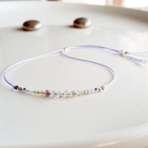 Silk cord gemstone bracelet,extra thin rainbow jewelry,skinny crystal bracelet,f - £16.65 GBP