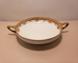 Vintage Antique Nippon White and Gold two handled bowl Pink Flowers Gold Trim - £17.30 GBP