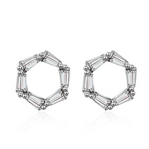 Crystal &amp; Silver-Plated Openwork Hexagon Stud Earrings - £11.05 GBP