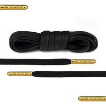 Luxury Black Flat Waxed Shoelaces with Gold Metal Tips by Loop King Laces - £12.78 GBP+