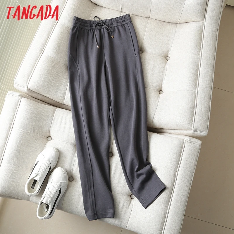 Tangada 2024 women dark gray pants cargo strethy waist pants trousers joggers fe - £149.46 GBP
