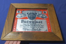 Vintage BUDWEISER Lager Beer Bar Wood Framed Mirror 10" x 12" USA Man Cave - $35.00