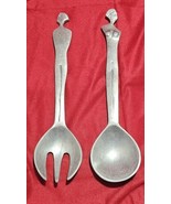 Vintage Pewter hand made GREEK man woman Salad Servers 10+&quot;&quot; Fork &amp; Spoo... - €21,20 EUR