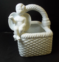 Cherub on basket planter white china high gloss glaze - £7.53 GBP