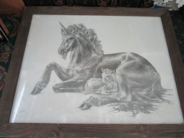 Mother and Foal UNICORNS Lithograph Print M. Peña1981 signed in plate - £96.71 GBP