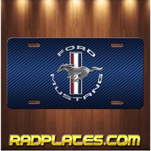 Mustang Art on Simulated Blue Carbon Fiber Vanity Aluminum license plate tag NEW - £15.45 GBP