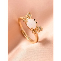 Gold Crab Ring with White Opal Stone – Adjustable Animal Ring Crystal Ac... - $15.00