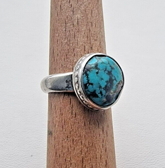 NATIVE AMERICAN STYLE 925 STERLING SILVER TIBETAN TURQUOISE RING SIZE  5.25 Item image 7