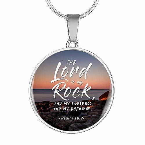 Express Your Love Gifts Lord is My Rock Psalm Gift Circle Necklace Engraved 18k
