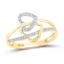 10K YELLOW GOLD ROUND DIAMOND DOUBLE HEART RING 1/10 CTTW - £166.03 GBP