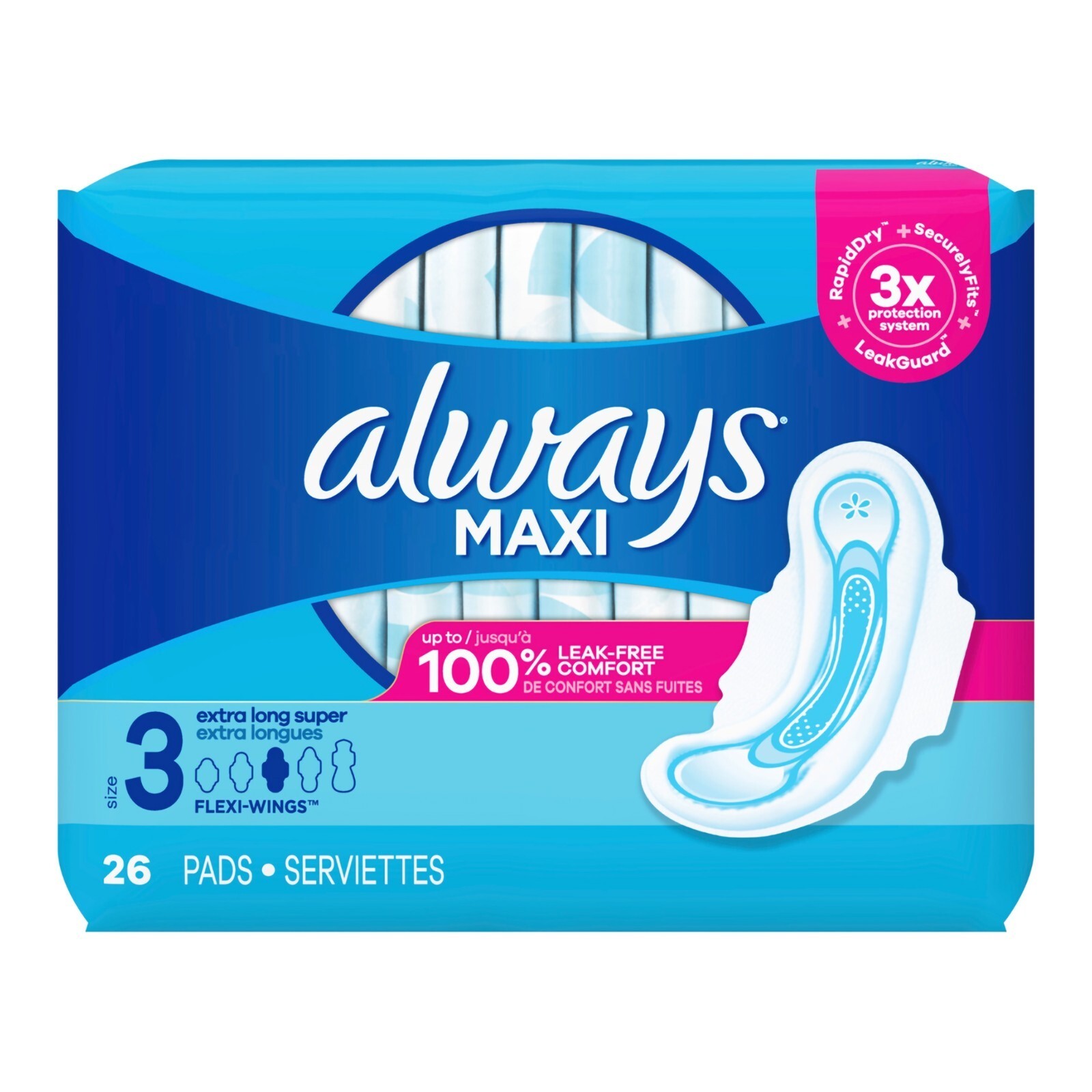 26 Ct. Always Maxi Pad Size 3 Bladder Control Pad, Flexi-Wings Super Abs... - $17.80