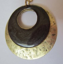Vintage Gold Black Ethnic Brutalist Hammered Enamel Medallion Bold Statement Rou - £11.71 GBP