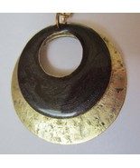 Vintage Gold Black Ethnic Brutalist Hammered Enamel Medallion Bold State... - £7.09 GBP