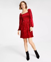 BAR III Women&#39;s Velvet Smocked Long-Sleeve Dress Fire Red Size M $109 - £27.07 GBP