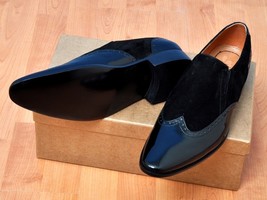  New Handmade mens patent leather and suede moccasins shoes, Mens black dress sh - $143.99