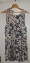 Flying Tomato Blue White Floral Print Rayon Sleeveless Dress Women&#39;s Large - £12.76 GBP