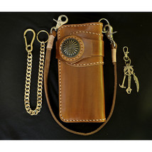 Handmade Long Leather Chain Bifold Wallet, Mens leather Motorcycle Long wallet  - £66.76 GBP