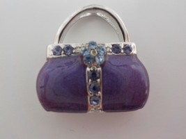 Small Jeweled Charm Purple Purse w White/Clear Faux Diamonds Silver Color Back - £4.01 GBP