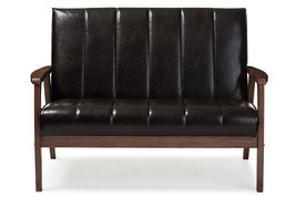 Ghina Dark Brown Faux Leather Wooden 2-Seater Loveseat - $5,165.84 MXN