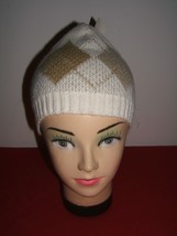 New York &amp; Company Ladies White/Tan/Gold Metallic Beanie Hat (NEW) - £9.42 GBP