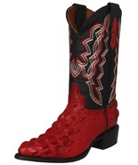 Mens Red Cowboy Boots Leather Crocodile Ostrich Print Western Botas Vaquero - $119.50