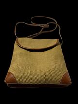 Vtg Crossbody Bag Leather Strap Straw Fabric Canvas Tan Burlap Hunting O... - $47.45