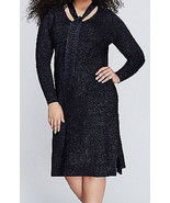 Lane Bryant Womens Sweater Dress 22/24 Metallic Sparkle Blue Tie Neck Ca... - $46.30