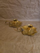 Gold Tone Set Of Brass Candle Holder Leaf Design  - £18.07 GBP