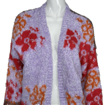 &amp;Merci Cardigan Sweater Size Small Purple Red Orange Open Front Floral C... - $19.86