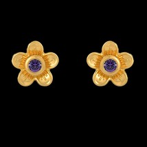 Amethyst 22k Gold Stud Earrings flower , Handmade earrings Jewelry, designer Spe - £433.84 GBP