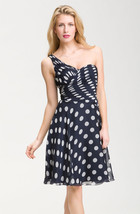  Adrianna Papell One Shoulder Polka Dot Chiffon Dress Size 4 Nwt $145 - £89.44 GBP