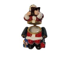 Santa Sitting in Armchair Smoking Pipe Read Book 5&quot; T Hinged Ceramic Trinket Box - £15.72 GBP