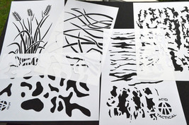 5Pack! Airbrush Camouflage Stencils Camo Duracoat 14&quot; Wheat, Tree Bark, +MORE - £14.95 GBP