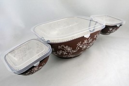 Temptations Chocolate Brown Floral Lace Chip Dip Bowl Set Party Buffet with Lids - £34.69 GBP