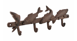 Scratch &amp; Dent Cast Iron Fish Wall Hooks Rust Color 4 Hooks - £15.81 GBP