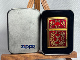 Unused 2005 Zippo Brass Red Imperial Filigree Cigarette Lighter In Tin - $69.95