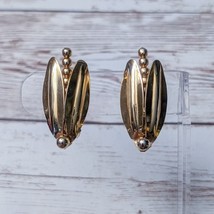 Vintage Clip On Earrings Large Gold Tone Stylish Statement Earrings - £11.98 GBP